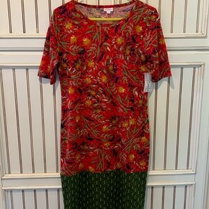 LuLaRoe Julia large. brand new with tags never worn Red and greens Christmas pop